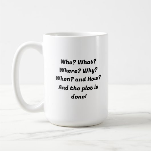 Mug Cinq W d'écriture. (Gauche)