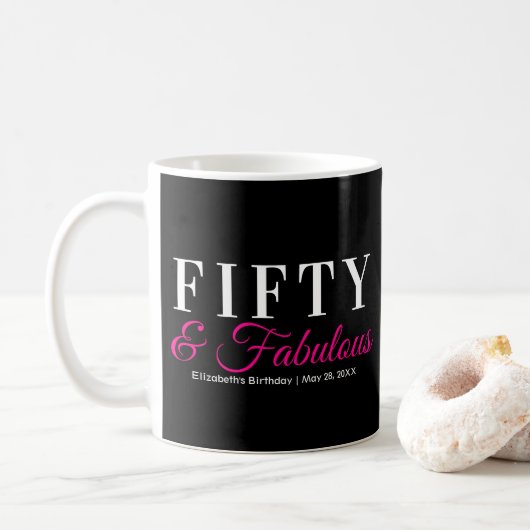 Mug Cinquante et fabuleux Elegant Hot Pink 50e anniver (Avec donut)