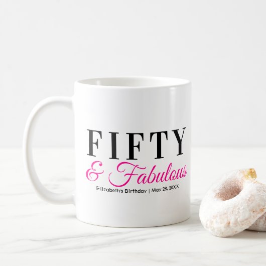 Mug Cinquante et fabuleux Fancy Hot Pink 50e anniversa (Avec donut)