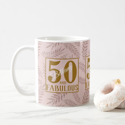 Mug Cinquante et fabuleux rose or parties scintillant  (Avec donut)