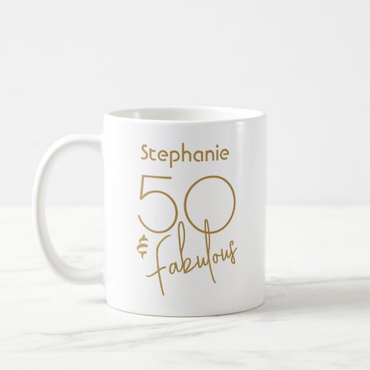 Mug Cinquante et fabuleux script or 5e anniversaire mo (Gauche)