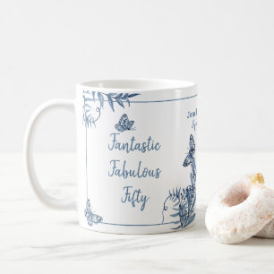 Mug Cinquante Fabuleuse aquarelle bleu floral 50 Anniv