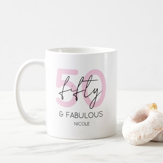 Mug Cinquante roses et fabuleuse fête moderne 50e anni (Avec donut)