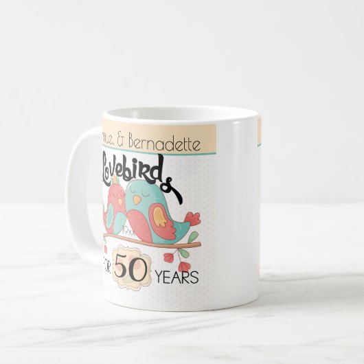 Mug cinquantième Perruches d'anniversaire de mariage (Devant gauche)