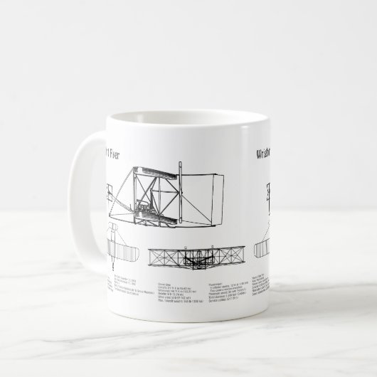 Mug Circulaire Wright - Plan de dessin du plan d'avion (Devant gauche)