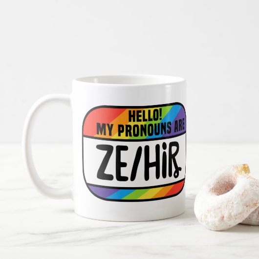 Mug Cis Trans Nom Non binaire Balise Pronouns Ze Hir (Avec donut)