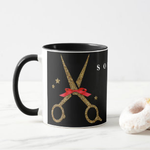 Mug Ciseaux à parties scintillant dorée - Coiffeur de
