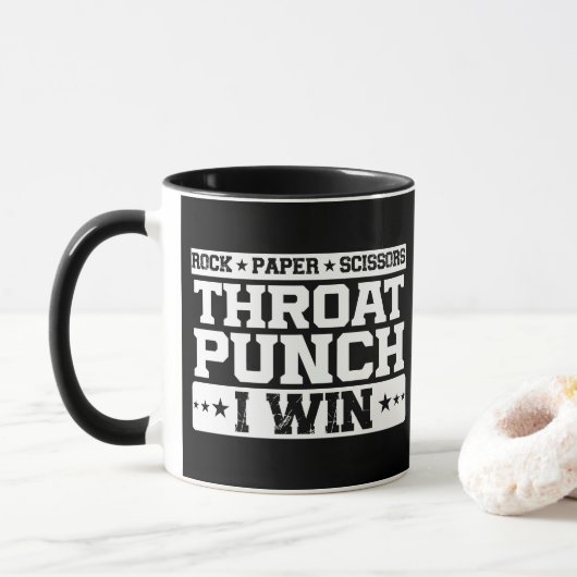Mug Ciseaux de papier de roche Throat Punch Je gagne u (Avec donut)