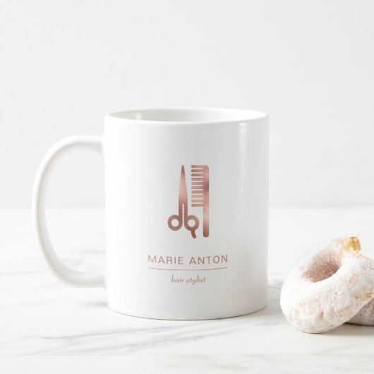 Mug Ciseaux et Peigne Rose Gold Coiffeur Chic (Avec donut)
