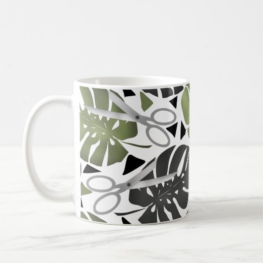 Mug ciseaux feuilles de monstera impression tropicale  (Gauche)