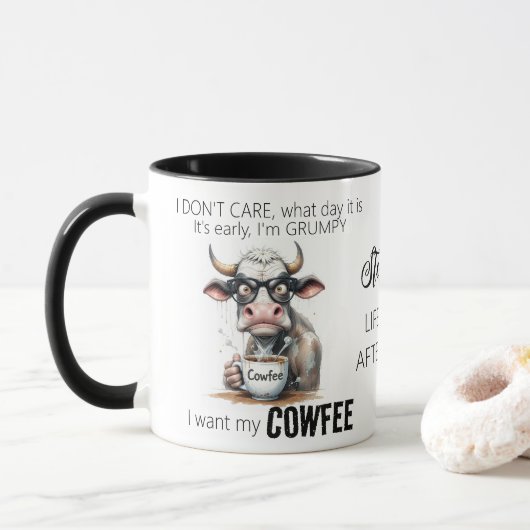 Mug Citation De Café Drôle De Vache (Avec donut)