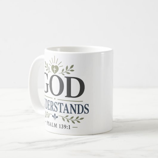 Mug Citation de dévotion spirituelle Dieu comprend (Devant gauche)