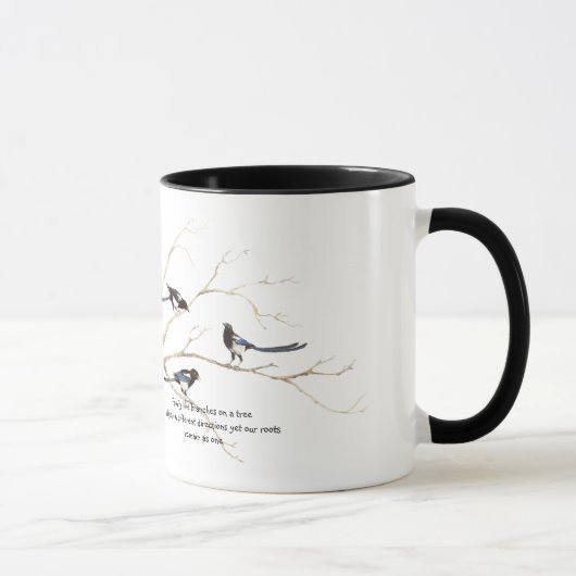 Mug Citation de famille avec aquarelle Magpie Bird Fam (Droite)