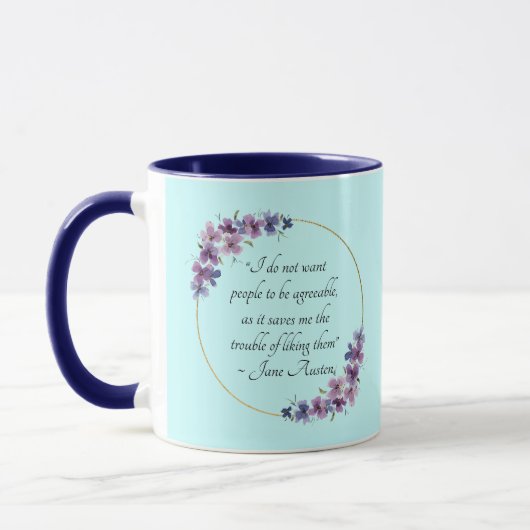 Mug Citation de Jane Austen avec cadre doré et fleurs (Gauche)