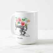 Mug Citation de la machine à coudre noire Floral rouge (Devant gauche)