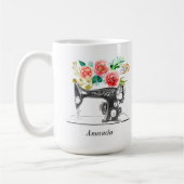 Mug Citation de la machine à coudre noire Floral rouge (Gauche)