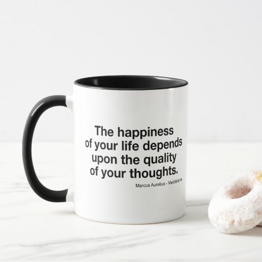 Mug Citation de Marc Aurèle : "Le bonheur dépend de... (Avec donut)