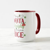 Mug Citation de Noël drôle avec Naughty et Nice (Devant droit)