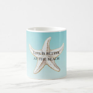 Mug Citation de plage Aqua Blue White Gold Starfish