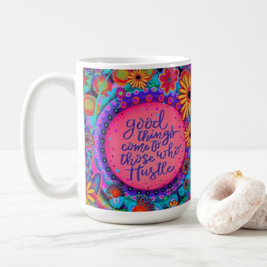Mug Citation de retraite amusante rose Hustle Inspiriv (Avec donut)