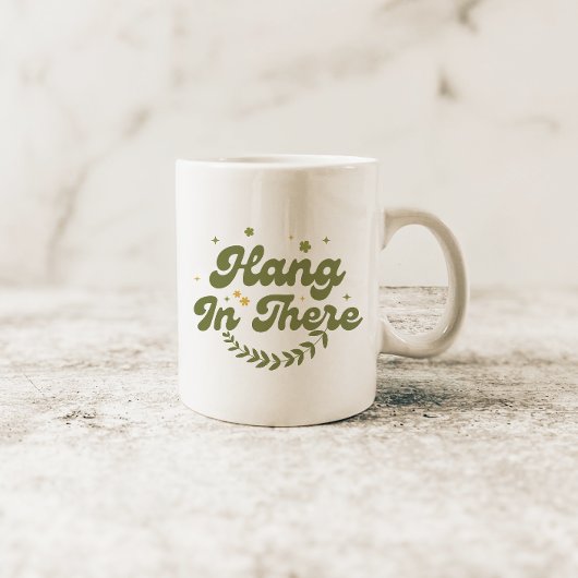 Mug Citation de Retro Green Floral 'Hang in There'