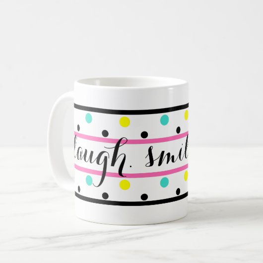 Mug Citation de rire Pois rose bleu jaune (Devant gauche)