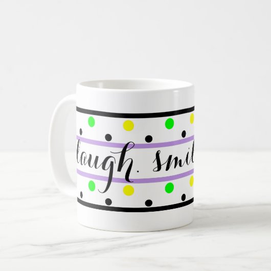 Mug Citation de rire violet jaune Pois verts (Devant gauche)