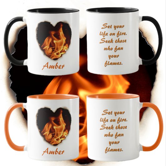 Mug Citation de rumi Coeur de feu des flammes