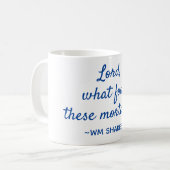 Mug Citation de Shakespeare Mortal Fools Bleu et Blanc (Devant gauche)