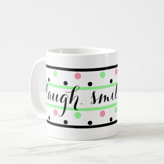 Mug Citation de sourire Mention verte Pois roses (Devant gauche)