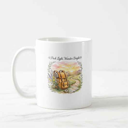 Mug Citation de voyage d'aventure Pack Light Wander Br (Gauche)