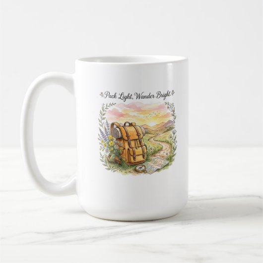 Mug Citation de voyage d'aventure Pack Light Wander Br (Gauche)