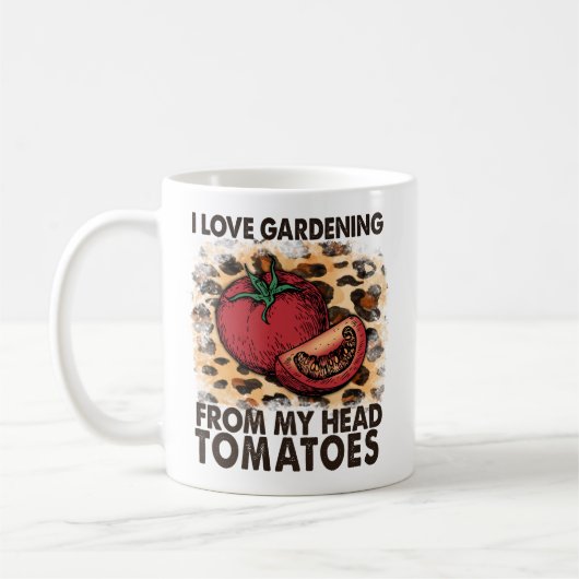 Mug Citation drôle J'aime jardiner de ma tête Tomates (Gauche)