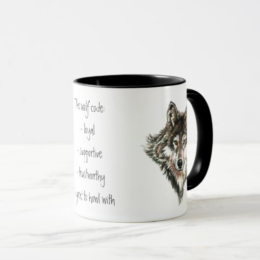 Mug Citation du code du loup, animal loup (Devant droit)