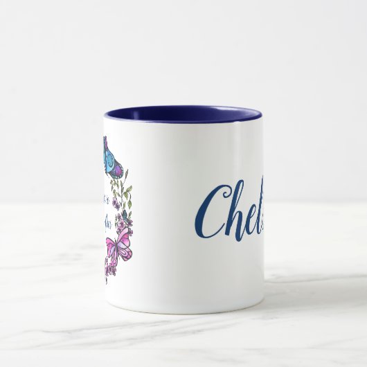 Mug Citation et nom faits sur commande de papillon et (Centre)