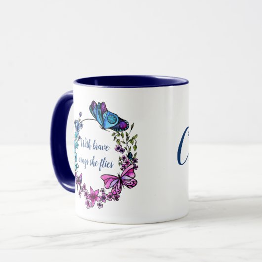 Mug Citation et nom faits sur commande de papillon et (Devant gauche)