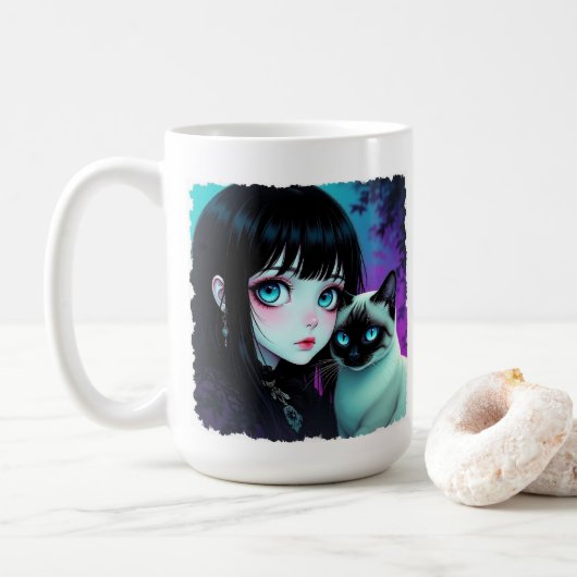 Mug Citation Fille Anime et Chat Siamois (Avec donut)