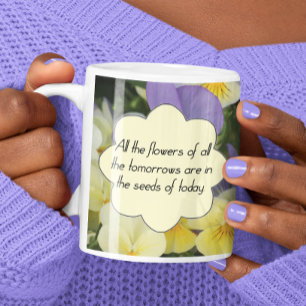 Mug Citation Motivation de Pretty Purple Yellow Pansie
