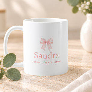 Mug Citation positive avec nom et ruban rose Gingham
