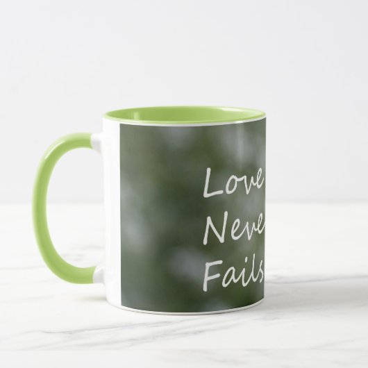 Mug Citer l'amour n'échoue jamais Dandelion 1 Corinthi (Gauche)