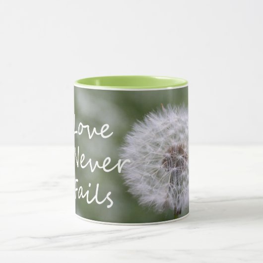 Mug Citer l'amour n'échoue jamais Dandelion 1 Corinthi (Centre)
