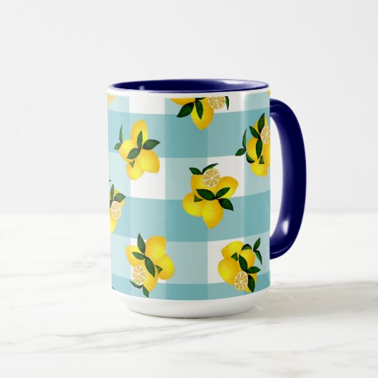 Mug Citron chic En vichy bleu (Devant droit)