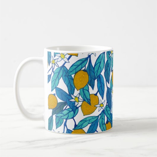 Mug Citron fleuri : Aquarelle Florale Design. (Gauche)