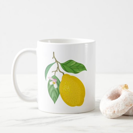 Mug Citron jaune avec Feuilles verts et fleurs blanche (Avec donut)
