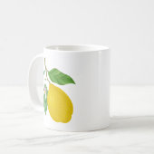 Mug Citron jaune avec Feuilles verts et fleurs blanche (Devant gauche)