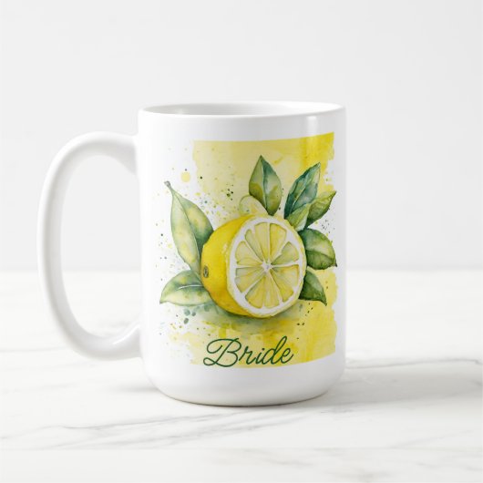 Mug Citron Jaune Citrus Fruit Pretty Aquarelle Mariée (Gauche)