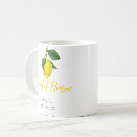 Mug Citron jaune d'été Monogrammé Maid of Honor | (Devant gauche)