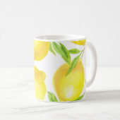 Mug citrons et feuilles d'aquarelle : motif. (Devant droit)