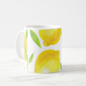 Mug citrons et feuilles d'aquarelle : motif. (Devant gauche)
