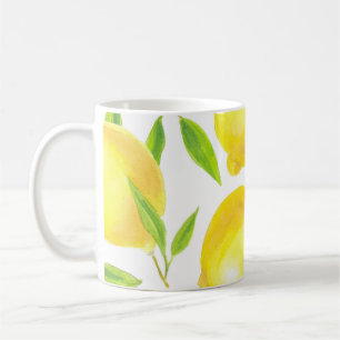 Mug citrons et feuilles d'aquarelle : motif.